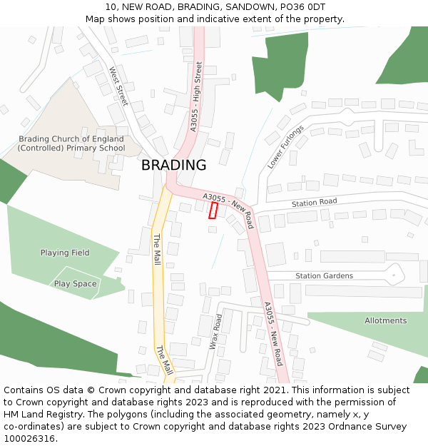 10, NEW ROAD, BRADING, SANDOWN, PO36 0DT: Location map and indicative extent of plot