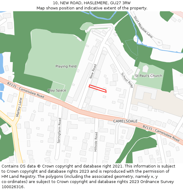 10, NEW ROAD, HASLEMERE, GU27 3RW: Location map and indicative extent of plot