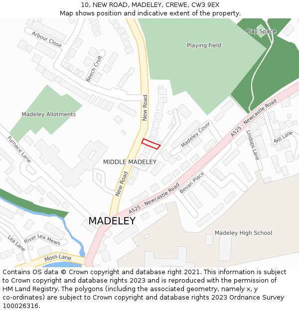 10, NEW ROAD, MADELEY, CREWE, CW3 9EX: Location map and indicative extent of plot