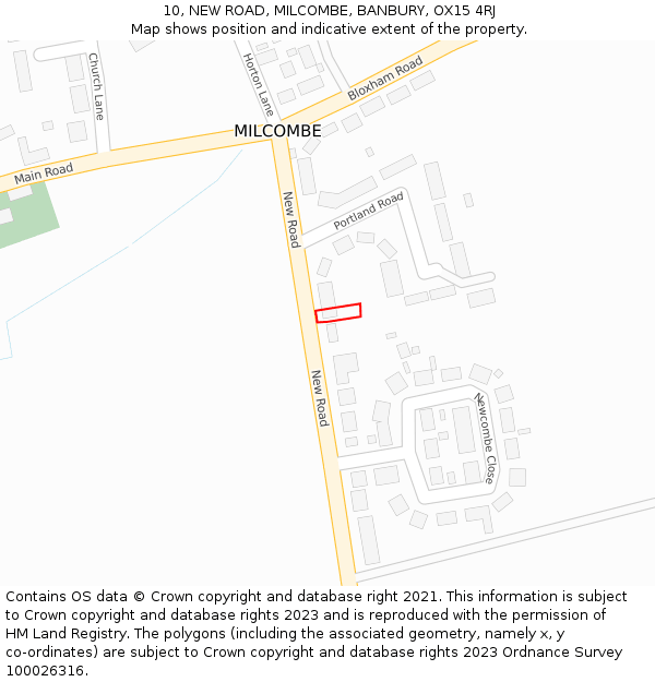 10, NEW ROAD, MILCOMBE, BANBURY, OX15 4RJ: Location map and indicative extent of plot