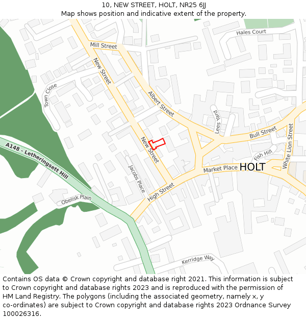 10, NEW STREET, HOLT, NR25 6JJ: Location map and indicative extent of plot