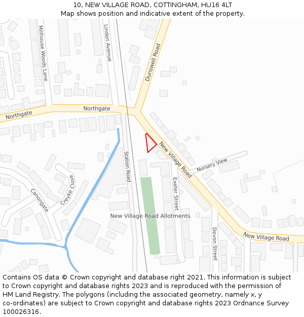 10, NEW VILLAGE ROAD, COTTINGHAM, HU16 4LT: Location map and indicative extent of plot