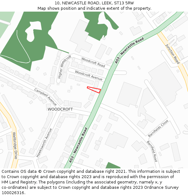 10, NEWCASTLE ROAD, LEEK, ST13 5RW: Location map and indicative extent of plot