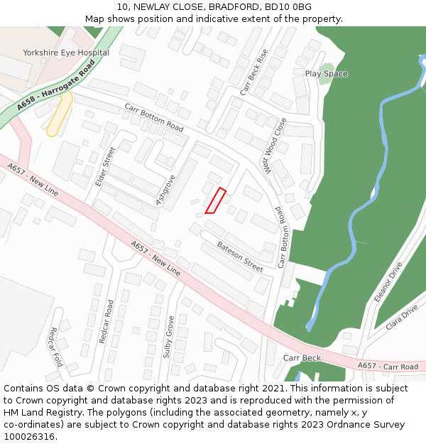 10, NEWLAY CLOSE, BRADFORD, BD10 0BG: Location map and indicative extent of plot