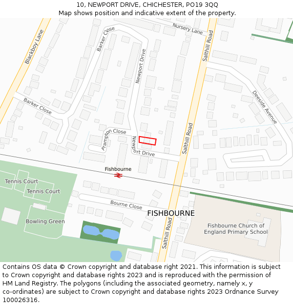 10, NEWPORT DRIVE, CHICHESTER, PO19 3QQ: Location map and indicative extent of plot