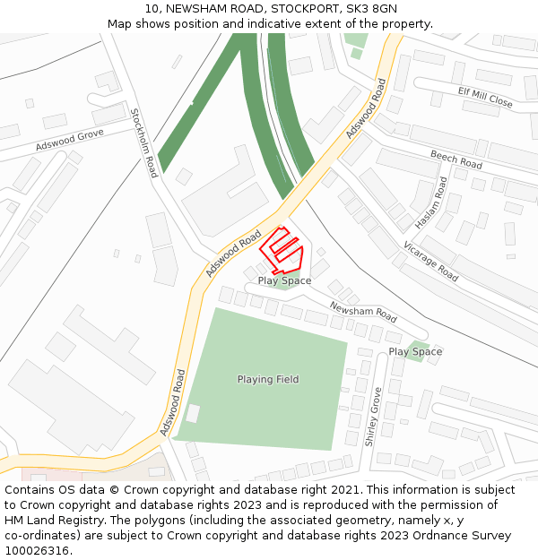 10, NEWSHAM ROAD, STOCKPORT, SK3 8GN: Location map and indicative extent of plot