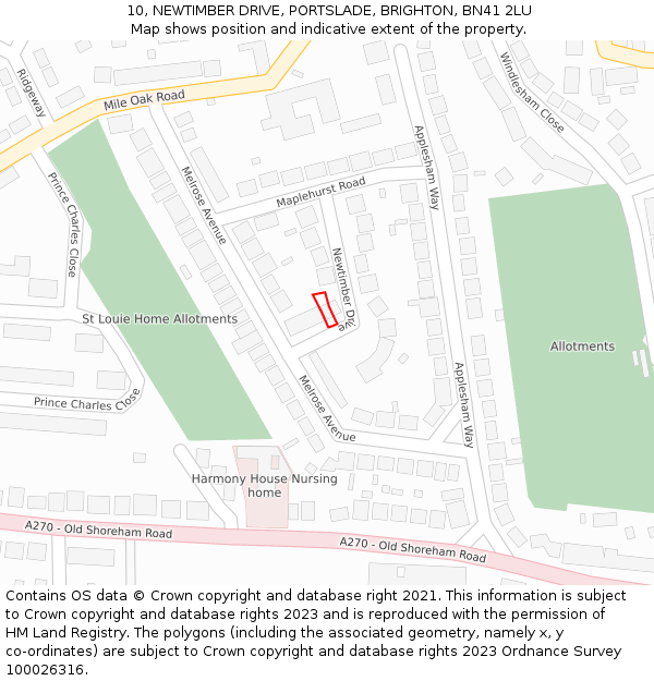 10, NEWTIMBER DRIVE, PORTSLADE, BRIGHTON, BN41 2LU: Location map and indicative extent of plot