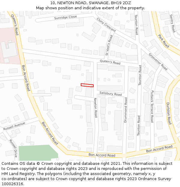 10, NEWTON ROAD, SWANAGE, BH19 2DZ: Location map and indicative extent of plot
