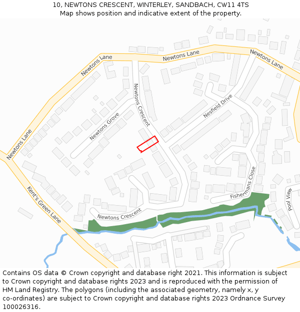 10, NEWTONS CRESCENT, WINTERLEY, SANDBACH, CW11 4TS: Location map and indicative extent of plot