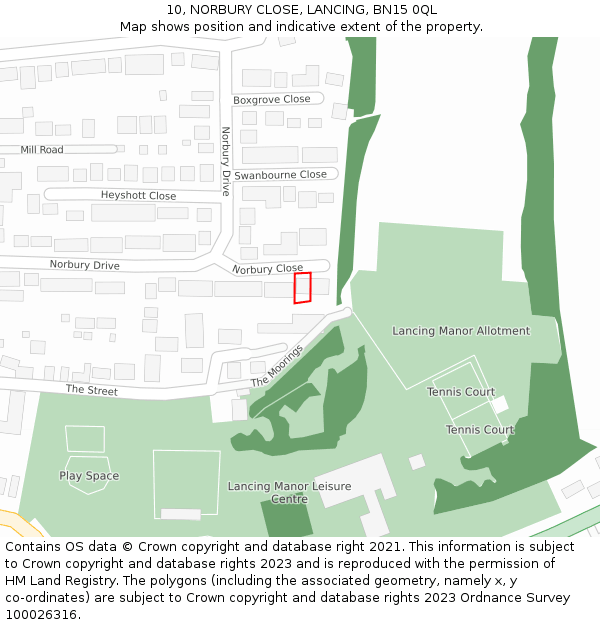 10, NORBURY CLOSE, LANCING, BN15 0QL: Location map and indicative extent of plot