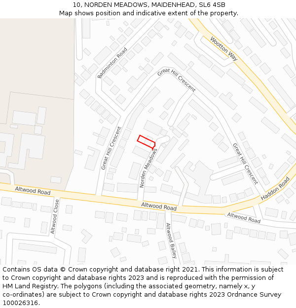 10, NORDEN MEADOWS, MAIDENHEAD, SL6 4SB: Location map and indicative extent of plot