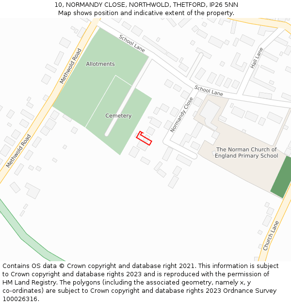 10, NORMANDY CLOSE, NORTHWOLD, THETFORD, IP26 5NN: Location map and indicative extent of plot