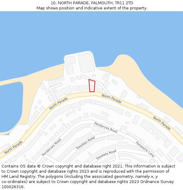 10, NORTH PARADE, FALMOUTH, TR11 2TD: Location map and indicative extent of plot