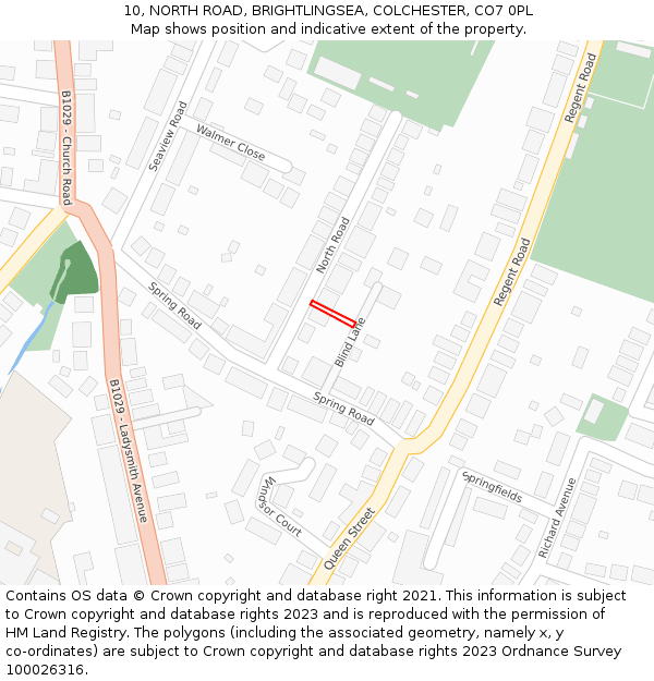 10, NORTH ROAD, BRIGHTLINGSEA, COLCHESTER, CO7 0PL: Location map and indicative extent of plot