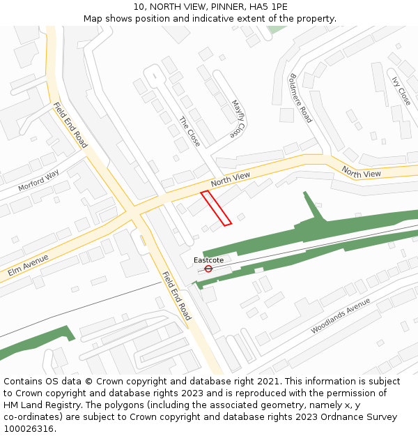 10, NORTH VIEW, PINNER, HA5 1PE: Location map and indicative extent of plot