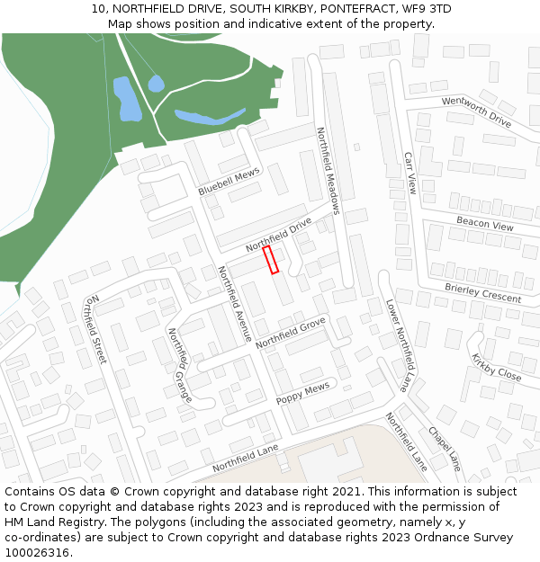 10, NORTHFIELD DRIVE, SOUTH KIRKBY, PONTEFRACT, WF9 3TD: Location map and indicative extent of plot