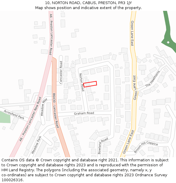 10, NORTON ROAD, CABUS, PRESTON, PR3 1JY: Location map and indicative extent of plot