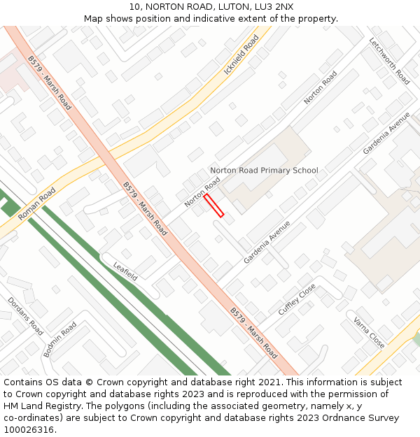 10, NORTON ROAD, LUTON, LU3 2NX: Location map and indicative extent of plot