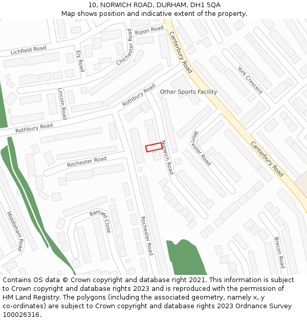 10, NORWICH ROAD, DURHAM, DH1 5QA: Location map and indicative extent of plot