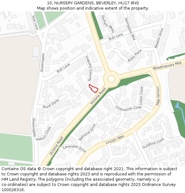 10, NURSERY GARDENS, BEVERLEY, HU17 8NS: Location map and indicative extent of plot