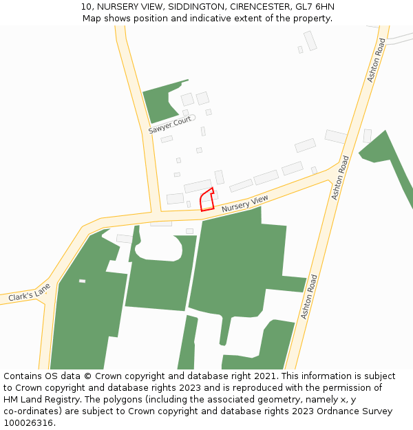 10, NURSERY VIEW, SIDDINGTON, CIRENCESTER, GL7 6HN: Location map and indicative extent of plot