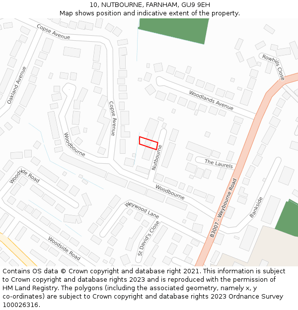 10, NUTBOURNE, FARNHAM, GU9 9EH: Location map and indicative extent of plot