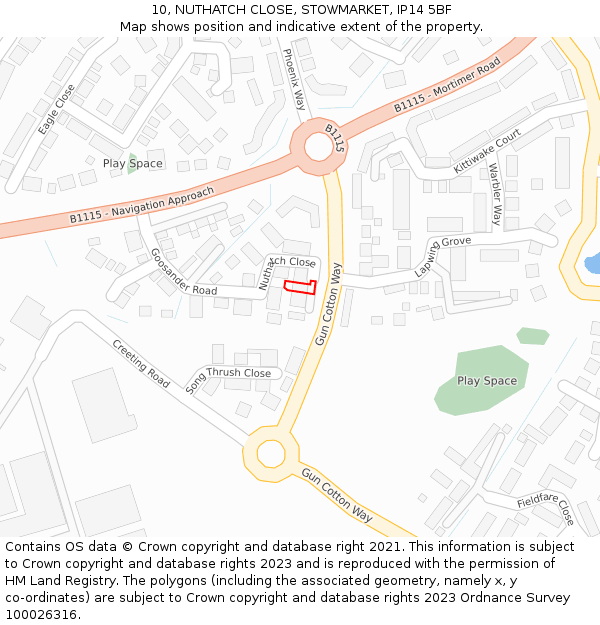 10, NUTHATCH CLOSE, STOWMARKET, IP14 5BF: Location map and indicative extent of plot