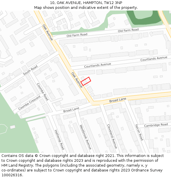 10, OAK AVENUE, HAMPTON, TW12 3NP: Location map and indicative extent of plot