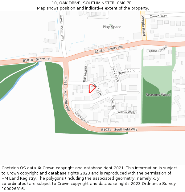 10, OAK DRIVE, SOUTHMINSTER, CM0 7FH: Location map and indicative extent of plot