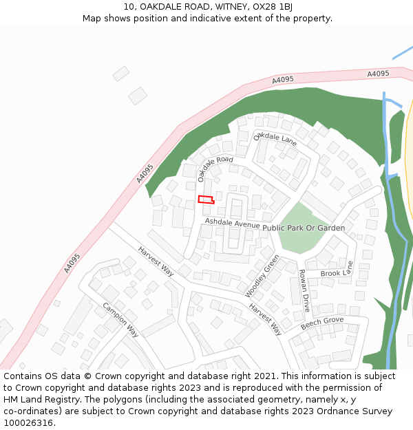 10, OAKDALE ROAD, WITNEY, OX28 1BJ: Location map and indicative extent of plot