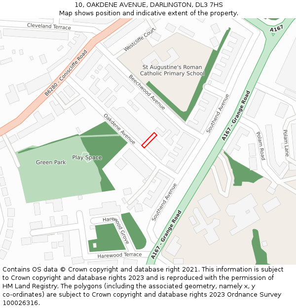 10, OAKDENE AVENUE, DARLINGTON, DL3 7HS: Location map and indicative extent of plot