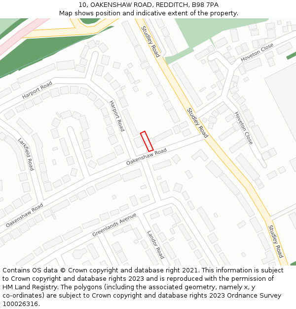 10, OAKENSHAW ROAD, REDDITCH, B98 7PA: Location map and indicative extent of plot