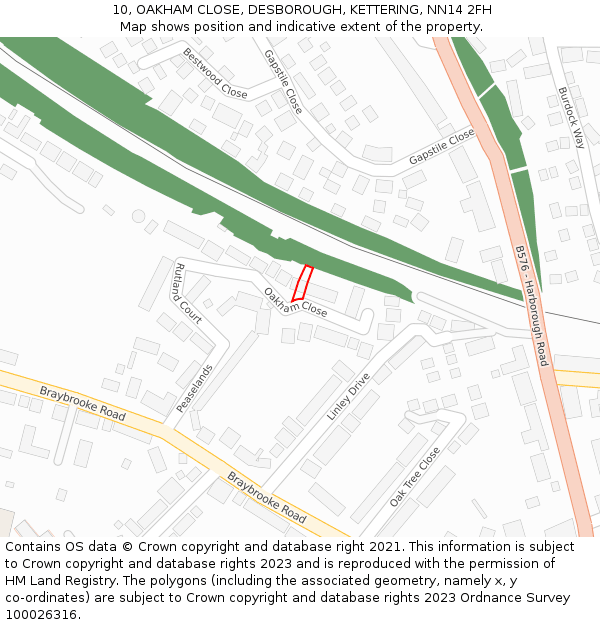 10, OAKHAM CLOSE, DESBOROUGH, KETTERING, NN14 2FH: Location map and indicative extent of plot