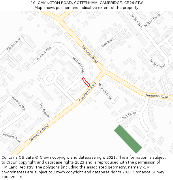 10, OAKINGTON ROAD, COTTENHAM, CAMBRIDGE, CB24 8TW: Location map and indicative extent of plot