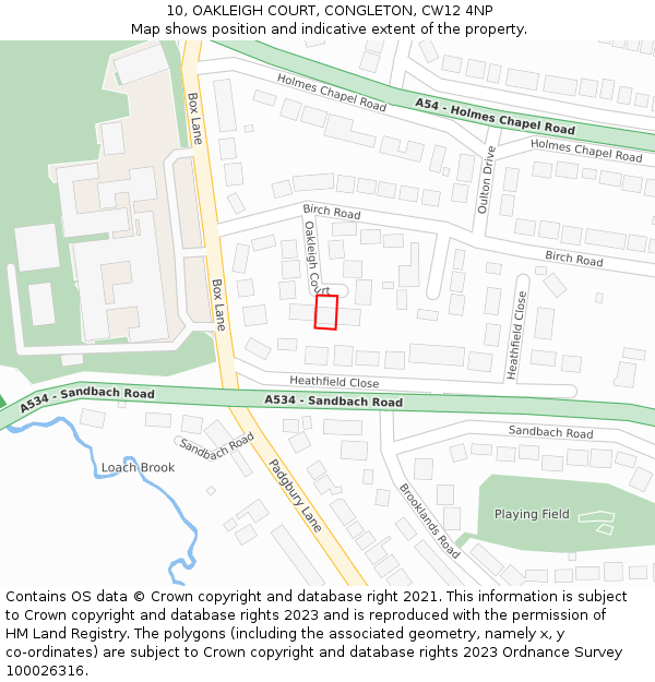 10, OAKLEIGH COURT, CONGLETON, CW12 4NP: Location map and indicative extent of plot