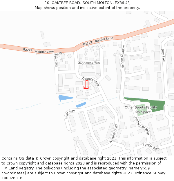 10, OAKTREE ROAD, SOUTH MOLTON, EX36 4FJ: Location map and indicative extent of plot