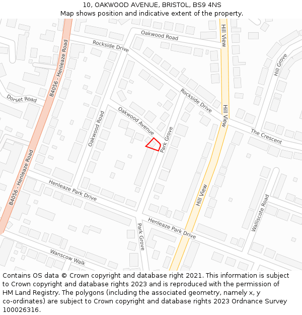 10, OAKWOOD AVENUE, BRISTOL, BS9 4NS: Location map and indicative extent of plot