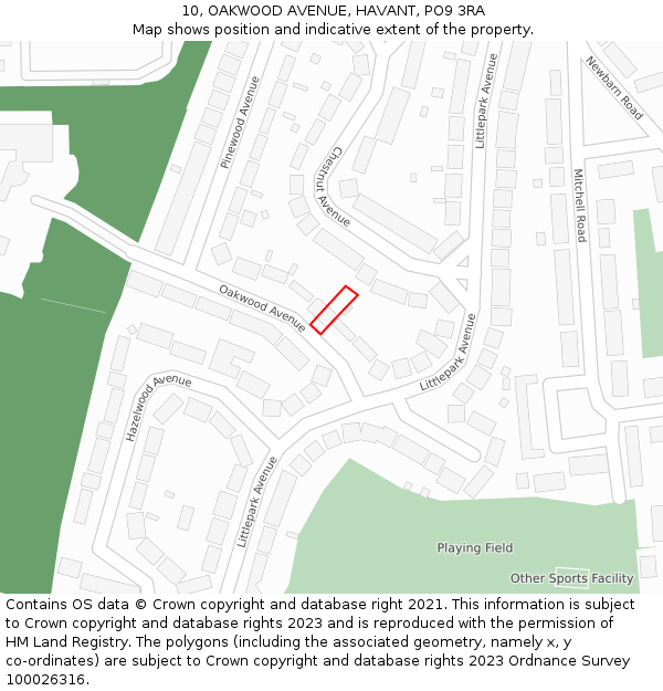 10, OAKWOOD AVENUE, HAVANT, PO9 3RA: Location map and indicative extent of plot