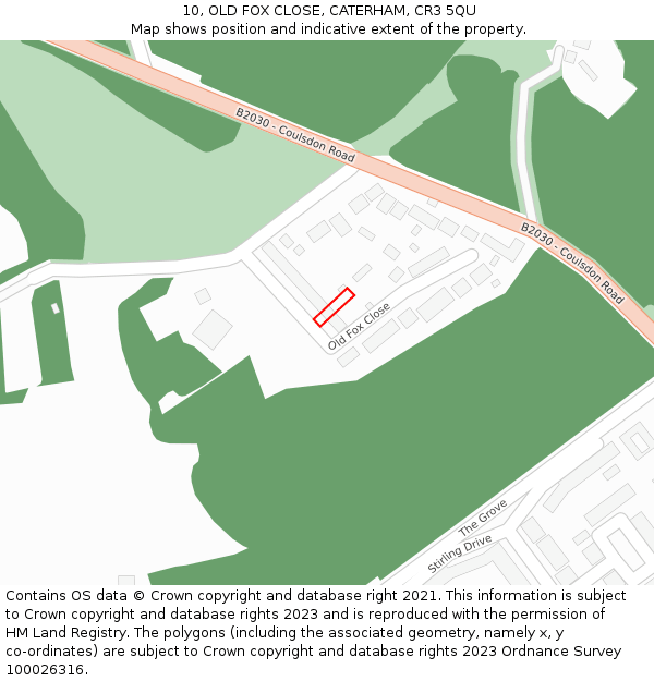 10, OLD FOX CLOSE, CATERHAM, CR3 5QU: Location map and indicative extent of plot