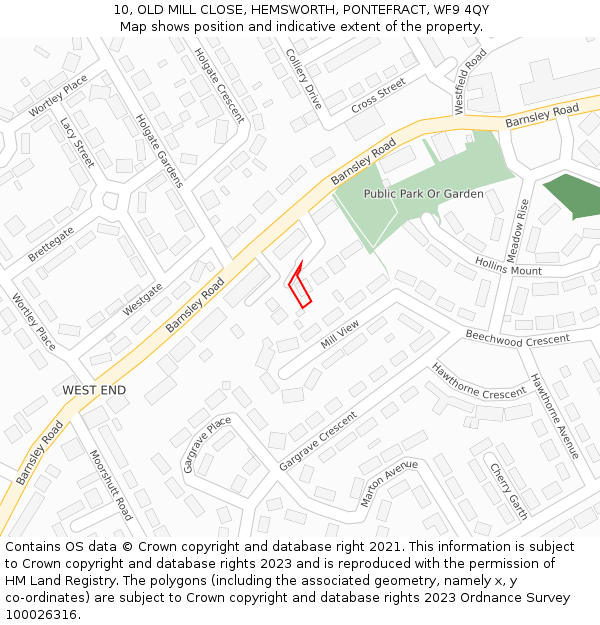 10, OLD MILL CLOSE, HEMSWORTH, PONTEFRACT, WF9 4QY: Location map and indicative extent of plot