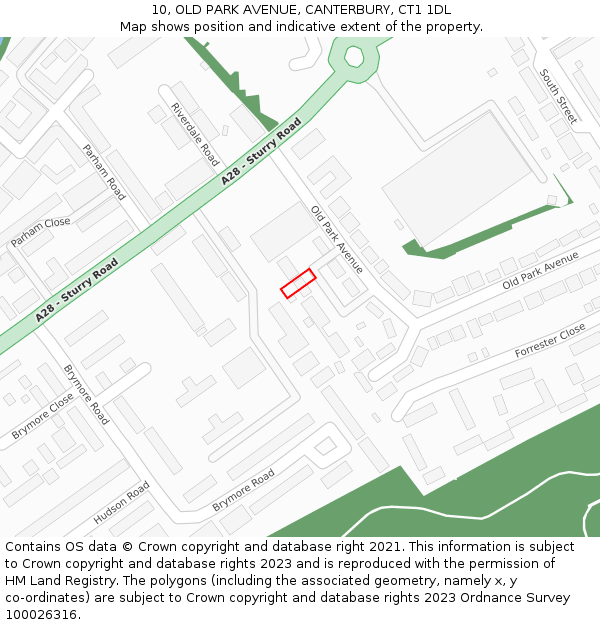 10, OLD PARK AVENUE, CANTERBURY, CT1 1DL: Location map and indicative extent of plot