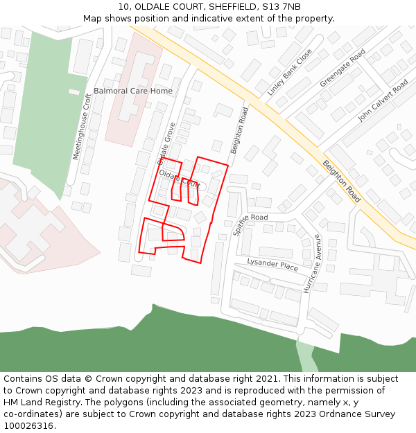 10, OLDALE COURT, SHEFFIELD, S13 7NB: Location map and indicative extent of plot