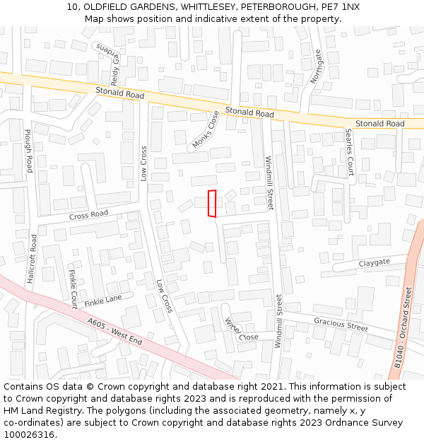 10, OLDFIELD GARDENS, WHITTLESEY, PETERBOROUGH, PE7 1NX: Location map and indicative extent of plot