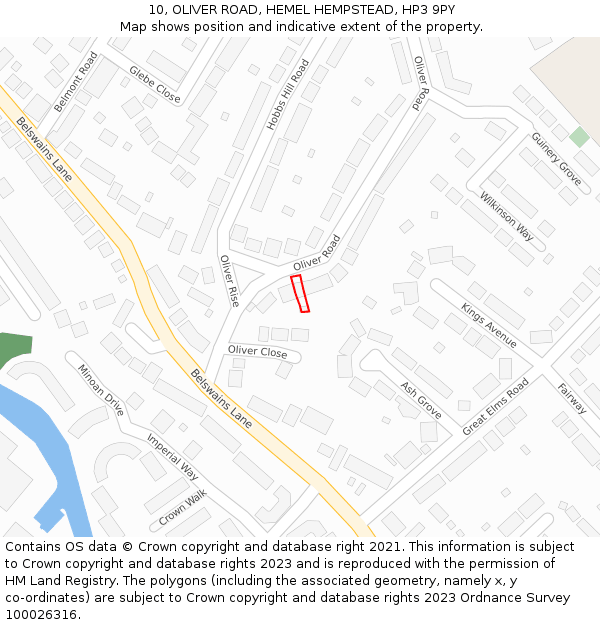 10, OLIVER ROAD, HEMEL HEMPSTEAD, HP3 9PY: Location map and indicative extent of plot