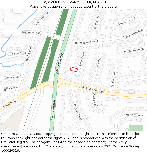 10, OMER DRIVE, MANCHESTER, M19 2JN: Location map and indicative extent of plot