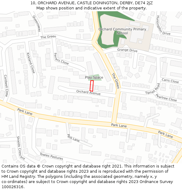 10, ORCHARD AVENUE, CASTLE DONINGTON, DERBY, DE74 2JZ: Location map and indicative extent of plot