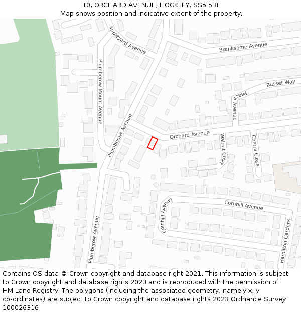 10, ORCHARD AVENUE, HOCKLEY, SS5 5BE: Location map and indicative extent of plot