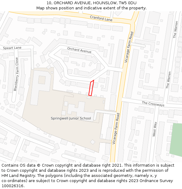 10, ORCHARD AVENUE, HOUNSLOW, TW5 0DU: Location map and indicative extent of plot
