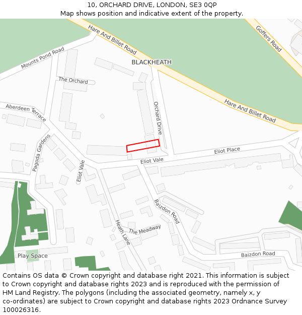 10, ORCHARD DRIVE, LONDON, SE3 0QP: Location map and indicative extent of plot