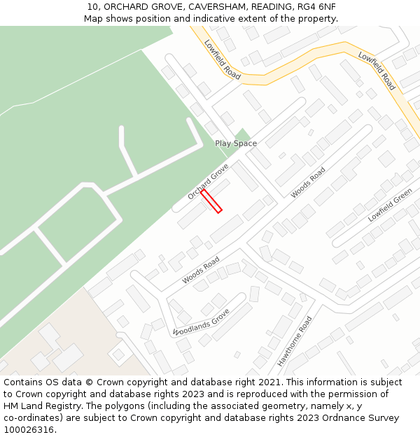 10, ORCHARD GROVE, CAVERSHAM, READING, RG4 6NF: Location map and indicative extent of plot